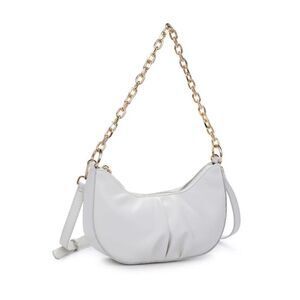 Faux Leather Halfmoon Baguette Bag with Chunky Chain Strap